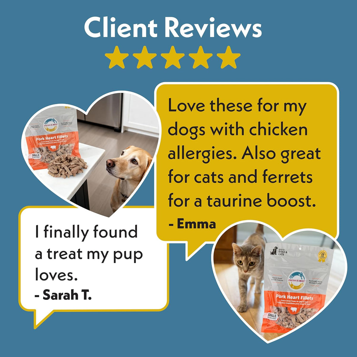 Fresh Is Best Pork Heart Fillets Freeze Dried Dog Treats for Cats & Dogs