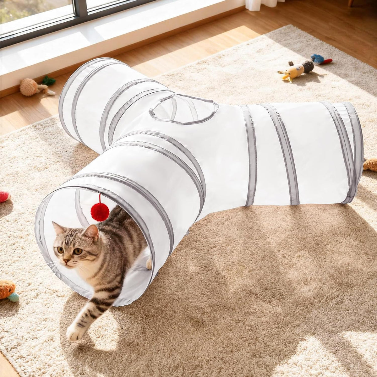 Love's cabin Cat Tunnel for Indoor Cats, 3-Way Collapsible Play Tunnel