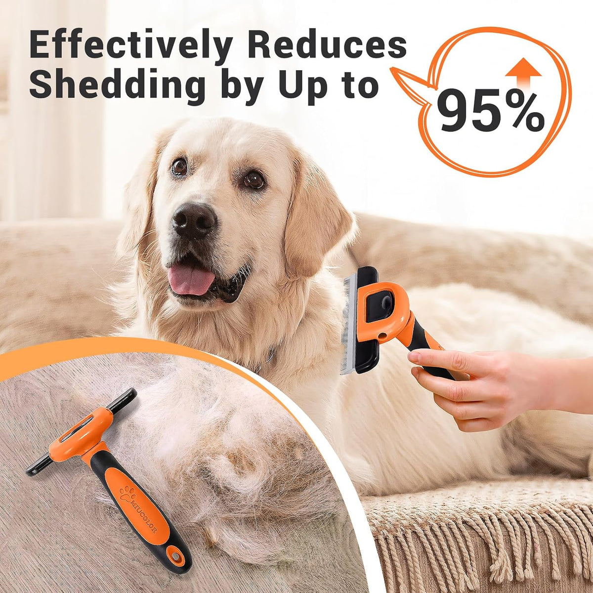 MIU COLOR Pet Grooming Brush, Deshedding Tool for Dogs & Cats, Orange | Effectively Reduces Shedding by up to 95%，Safe and Comfortable for Short Medium and Long Pet Hair