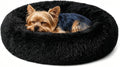 Calming Donut Dog and Cat Bed for Indoor Cats, Anti-Anxiety Round Fluffy Soft Washable Small Pet Bed for Puppy and Kitten, Warming Comfortable Luxury Anti-Slip Waterproof Mute Base 20in Black
