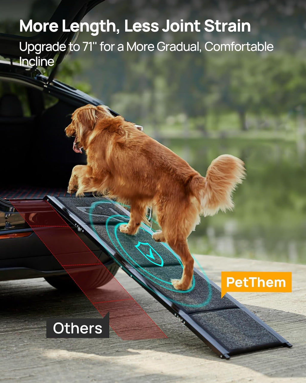 PetThem Dog Ramp for Car, 71" L × 19.7" W, Extra-Long Extra-Wide Foldable