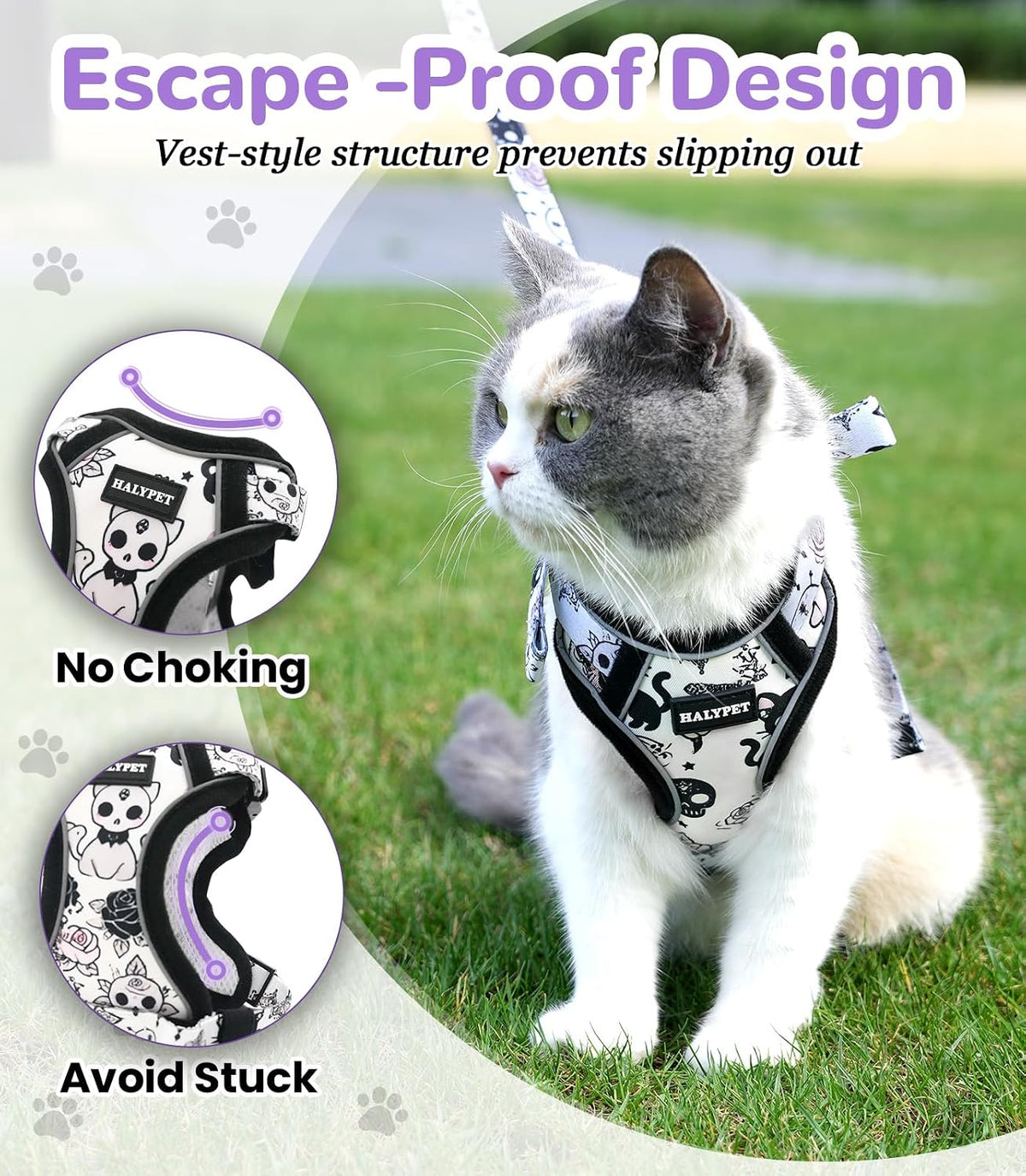 Halypet Cat Harness and Leash Set, Escape Proof Adjustable Harness