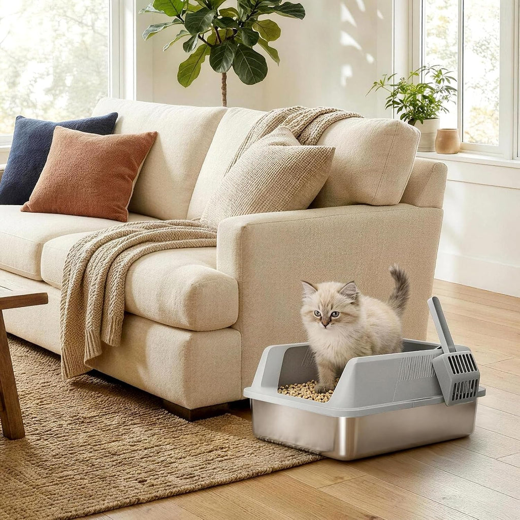 Lifewit Stainless Steel Cat Litter Box for Kitty, 17.7"× 13.8"× 8.3", Gray