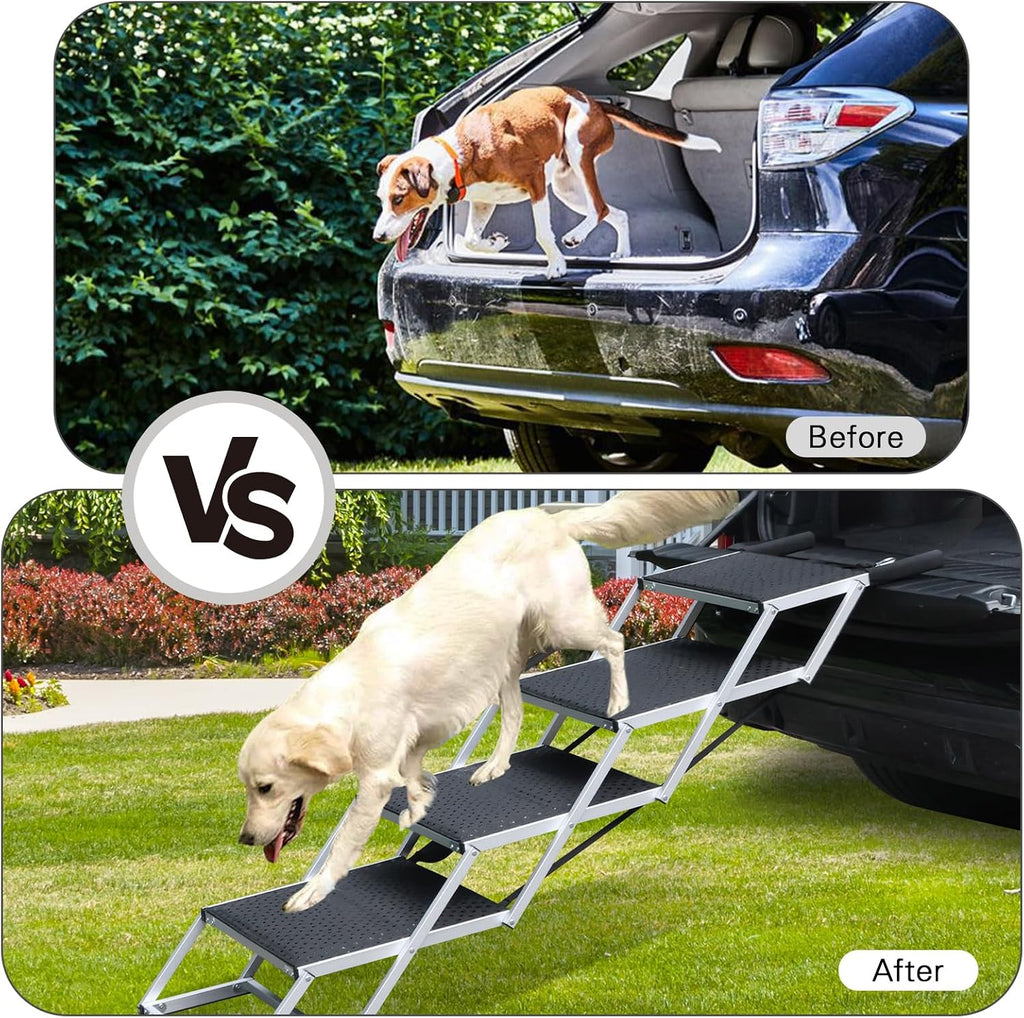 DGSL Folding Dog Stairs for Car, 16.9" Wide 4-Step Non-Slip Pet Steps