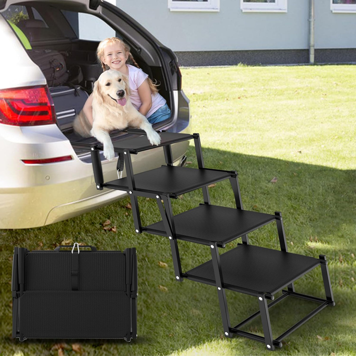 Extra Wide 20" Dog Stairs for Large Dogs, Dog Steps for Car 4 Steps
