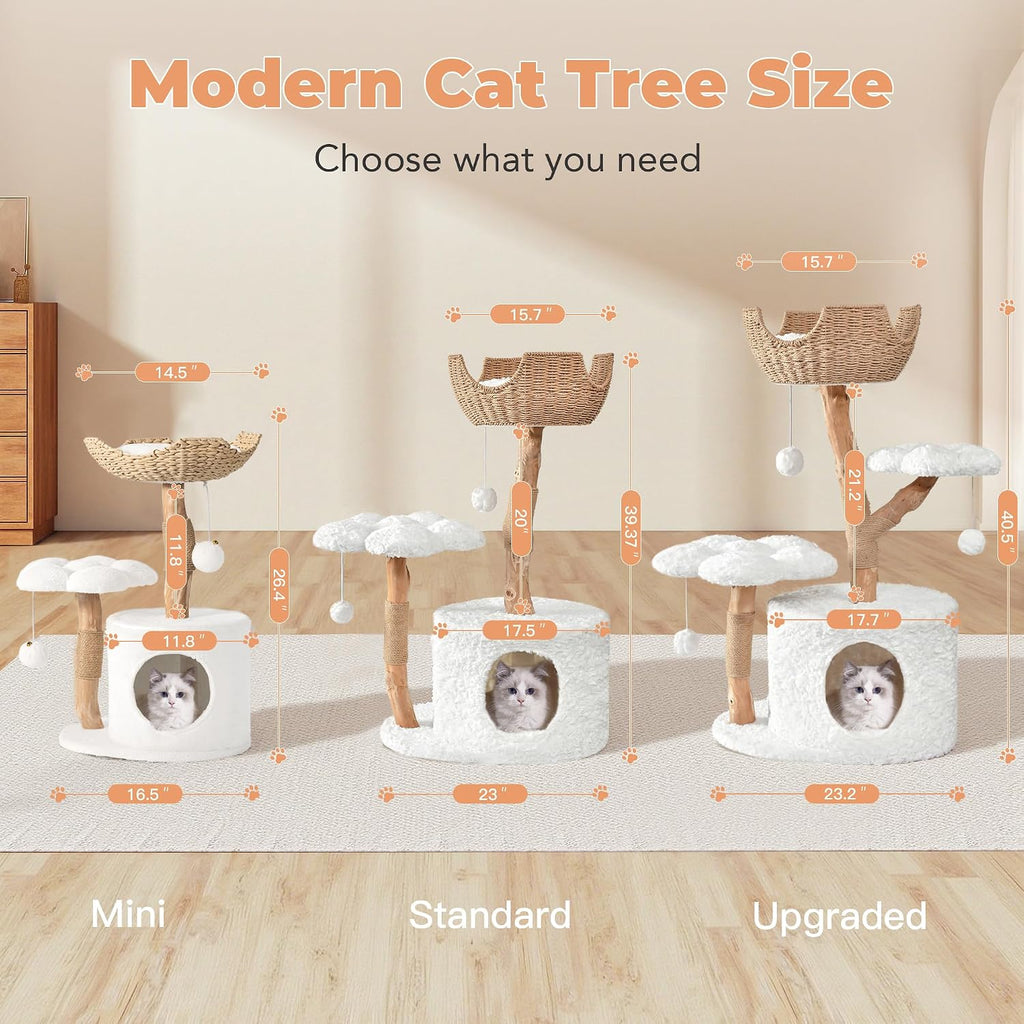 Easyego Modern Cat Tree, 26.3" Aesthetic Wood Cat Tree Tower for Small Cats