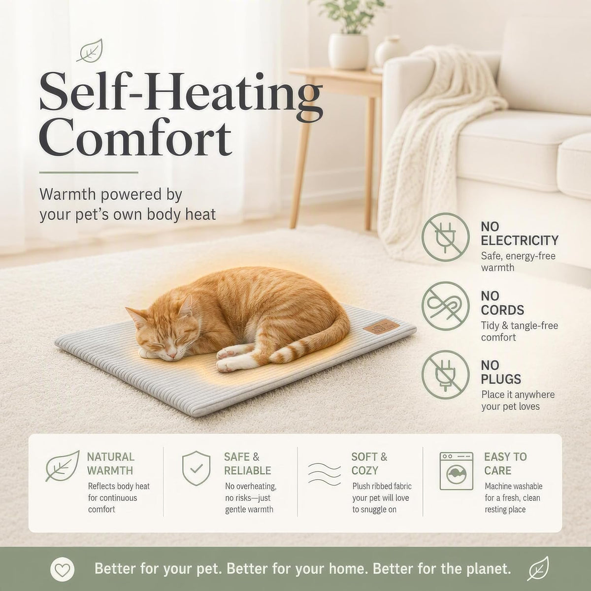 Nona Pelona Cat Heating Pad, Self Warming Pet Mat for Cats and Small Dogs, Self Heating Cat Bed No Electricity, Washable Cover Non Slip Base Indoor 24 x 18 Inch
