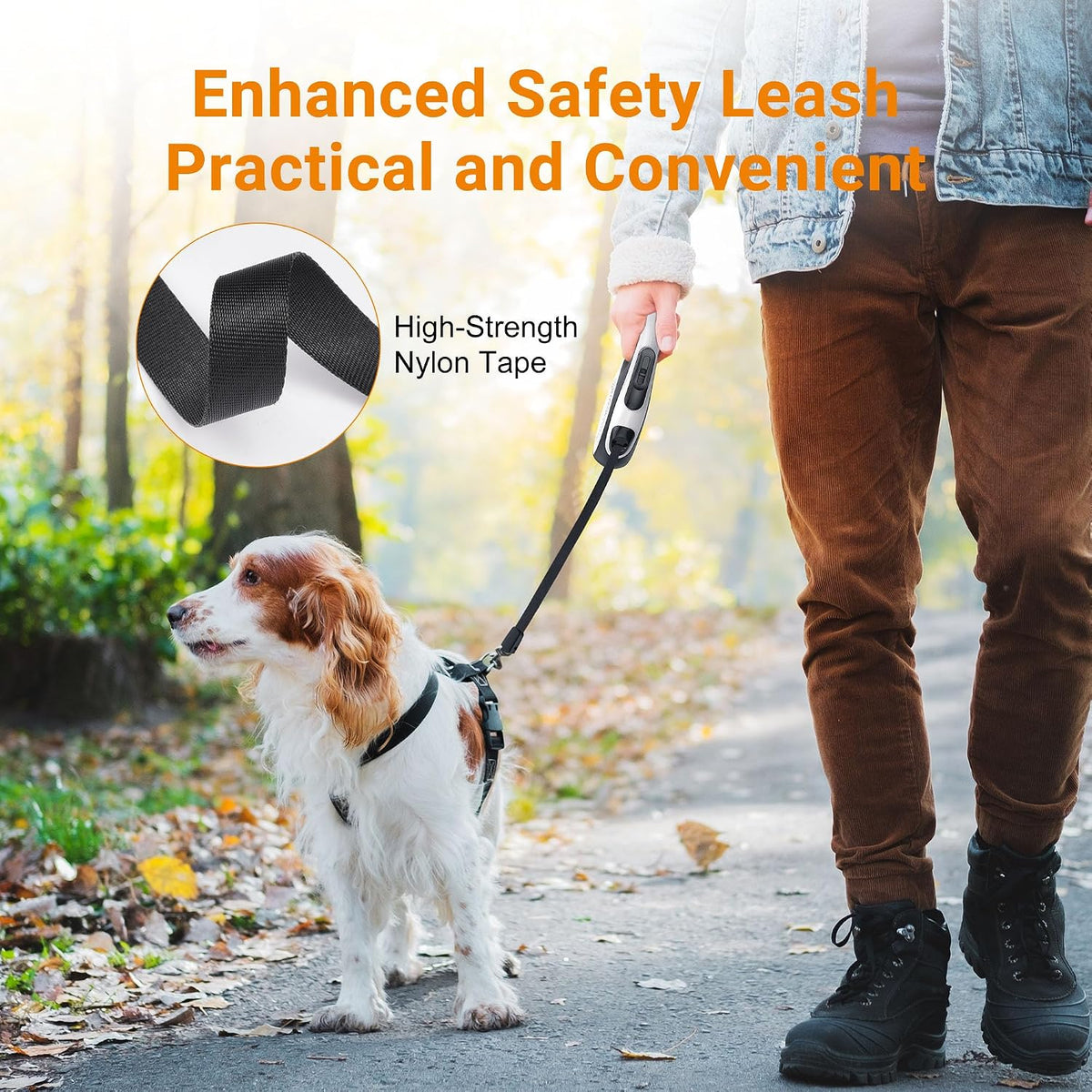 Retractable Dog Leash, 360° Tangle Free, 16 ft Strong Nylon Tap for Pets, Walking Leash for Medium and Large Dogs, Heavy Duty, One Button Break and Lock, Up to 66 lbs