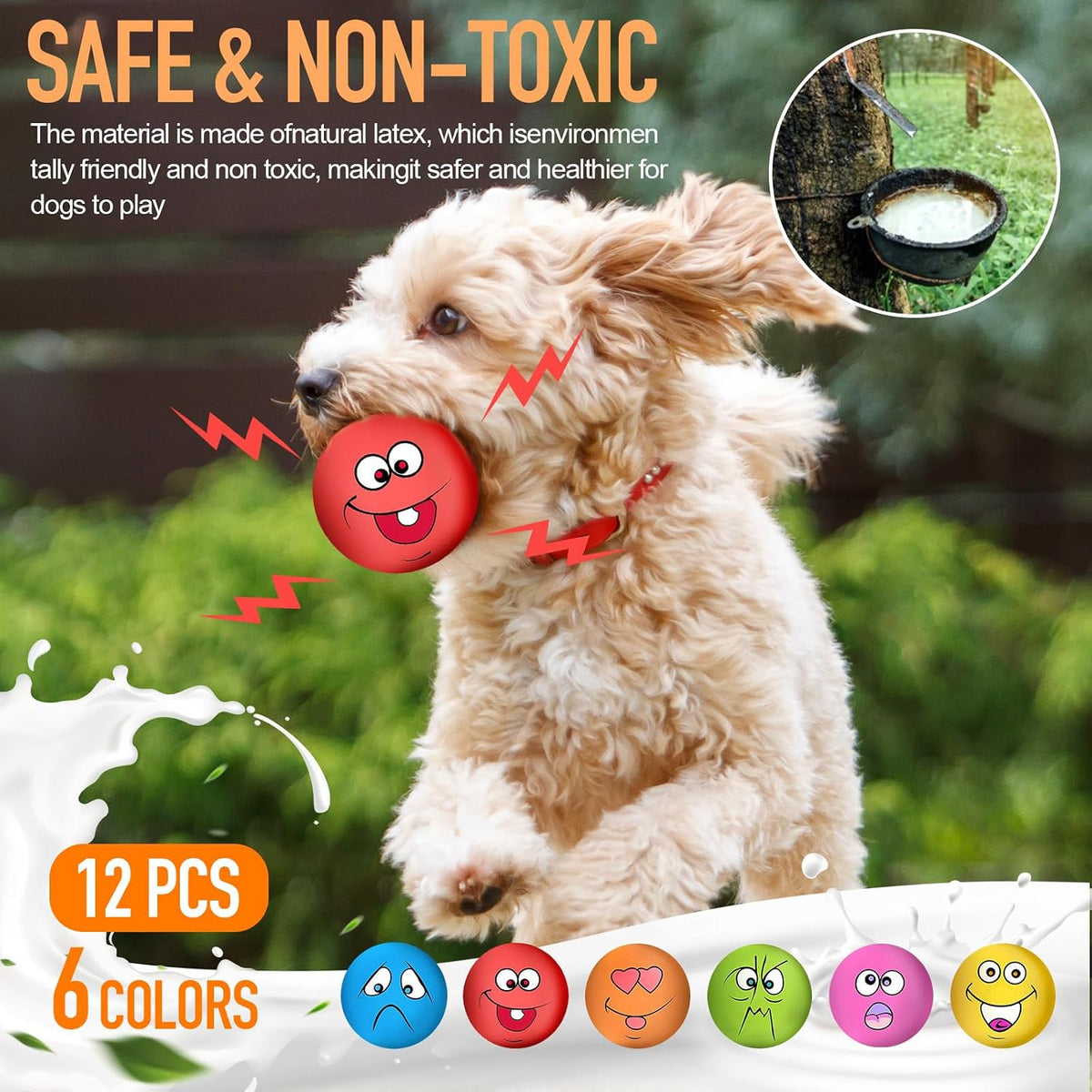 Squeaky Dog Toys Funny Face Chewing Latex Rubber Soft Fetch Play Interactive Dog Squeaky Balls for Puppy Small Medium Pet Dog (12PCS)