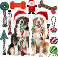 Vinsot 12 Pack Christmas Dog Gifts Large Dog Toys for Aggressive Chewers | Red Green White Dogs Teething Toys with Dental Rope Squeaky Balls and Chew Bone for Medium Large X-Large Breeds Dogs