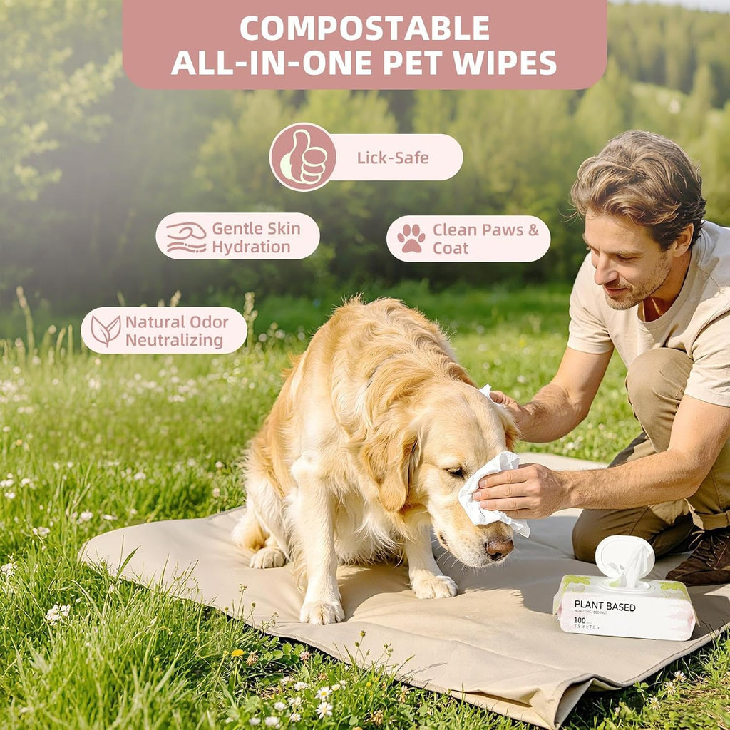 IMMHABI 100 Count Hypoallergenic Dog Wipes, Coconut Plant-Based Pet Wipes