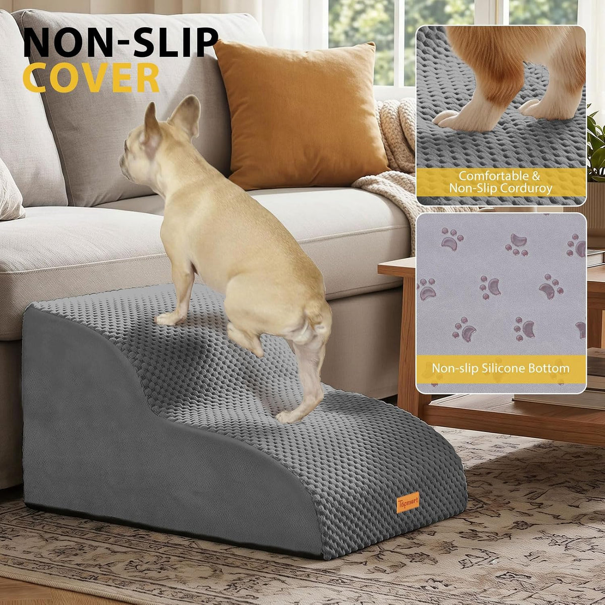 2-Step Dog Stairs for Small Dogs, Non-Slip Foam Pet Steps for Low Couch Bed