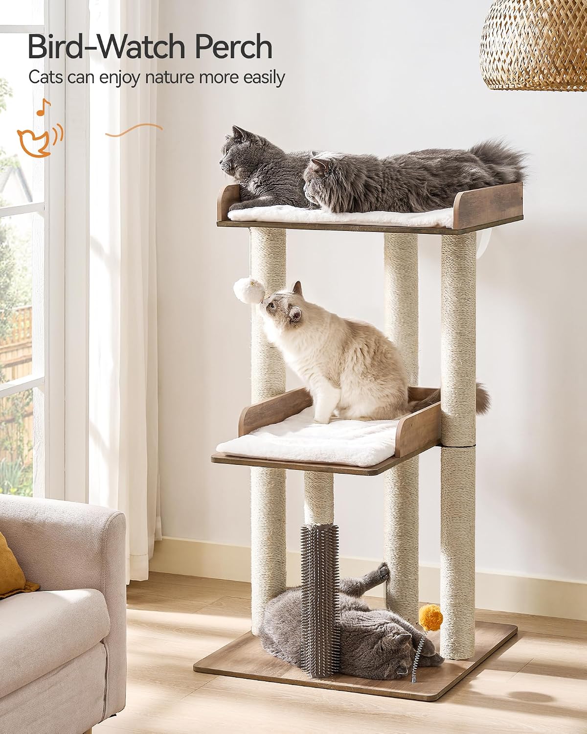 FourFurPets 43.7" Modern Cat Tree for Large Cats, Quick One‑Person Assembly