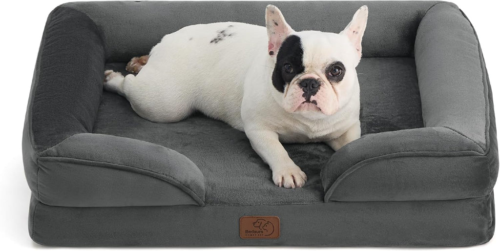 Bedsure Orthopedic Dog Bed Medium Size Dogs - Washable Medium Dog Cat Bed Waterproof, Comfort Pet Couch Sofa with Washable Removable Cover, Pets Bed with Nonskid Bottom, Dark Grey, 28"