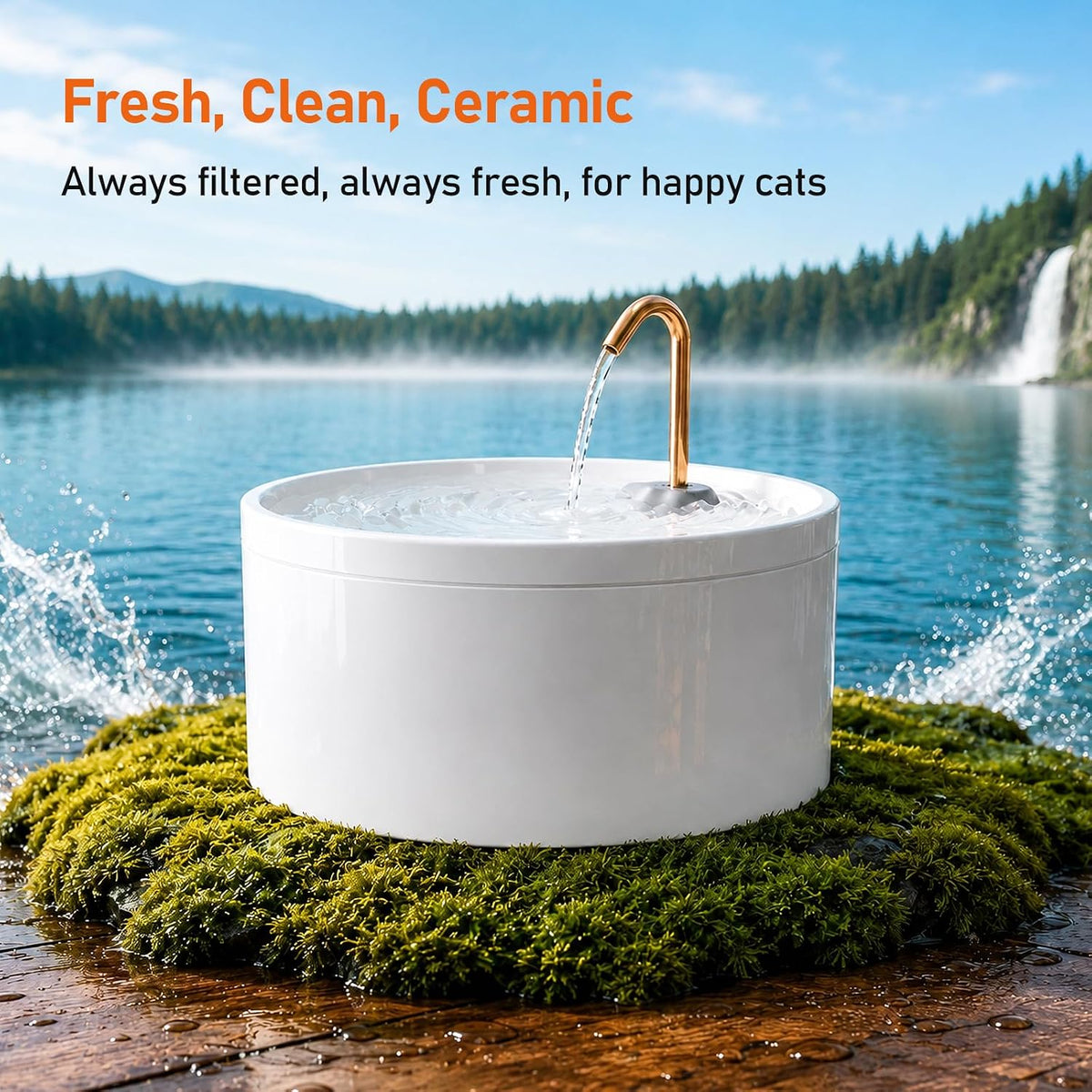 MISFANS Ceramic Dog Water Fountain, All-Ceramic Body, Pure Copper Spout