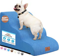Zerbuger Dog Ramp and Stairs for Bed, Blue 3 Steps 16" H, Nonslip Cover
