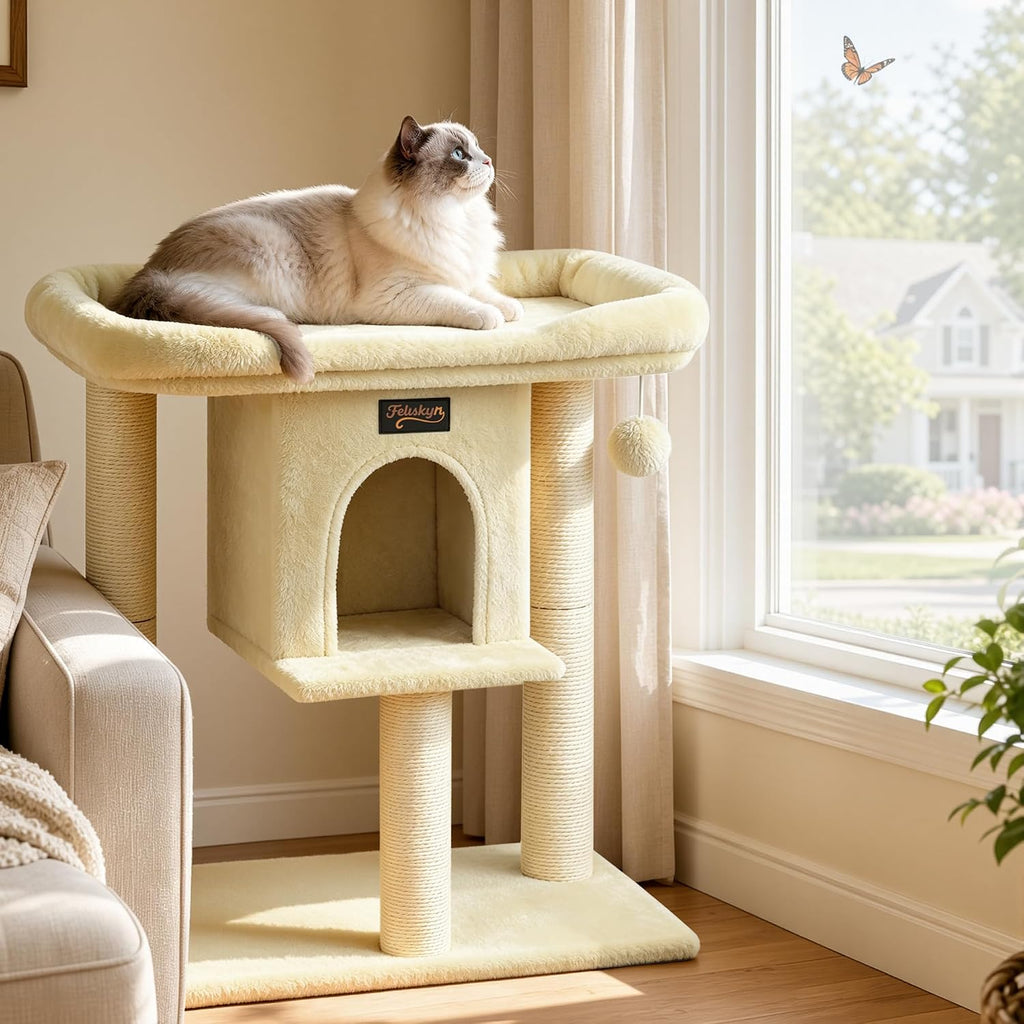 Cat Tree Tower Scratching Post for Indoor Large Adult Cats with Perch Bed