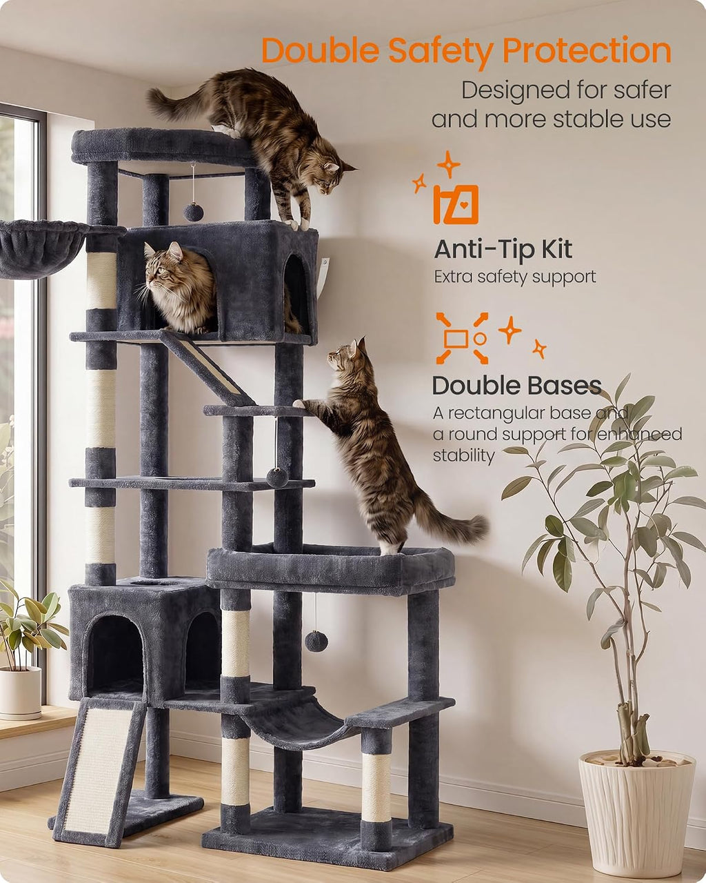 Feandrea Cat Tree, 79.5" Heavy Duty Cat Tower Condo for Indoors, Dark Gray