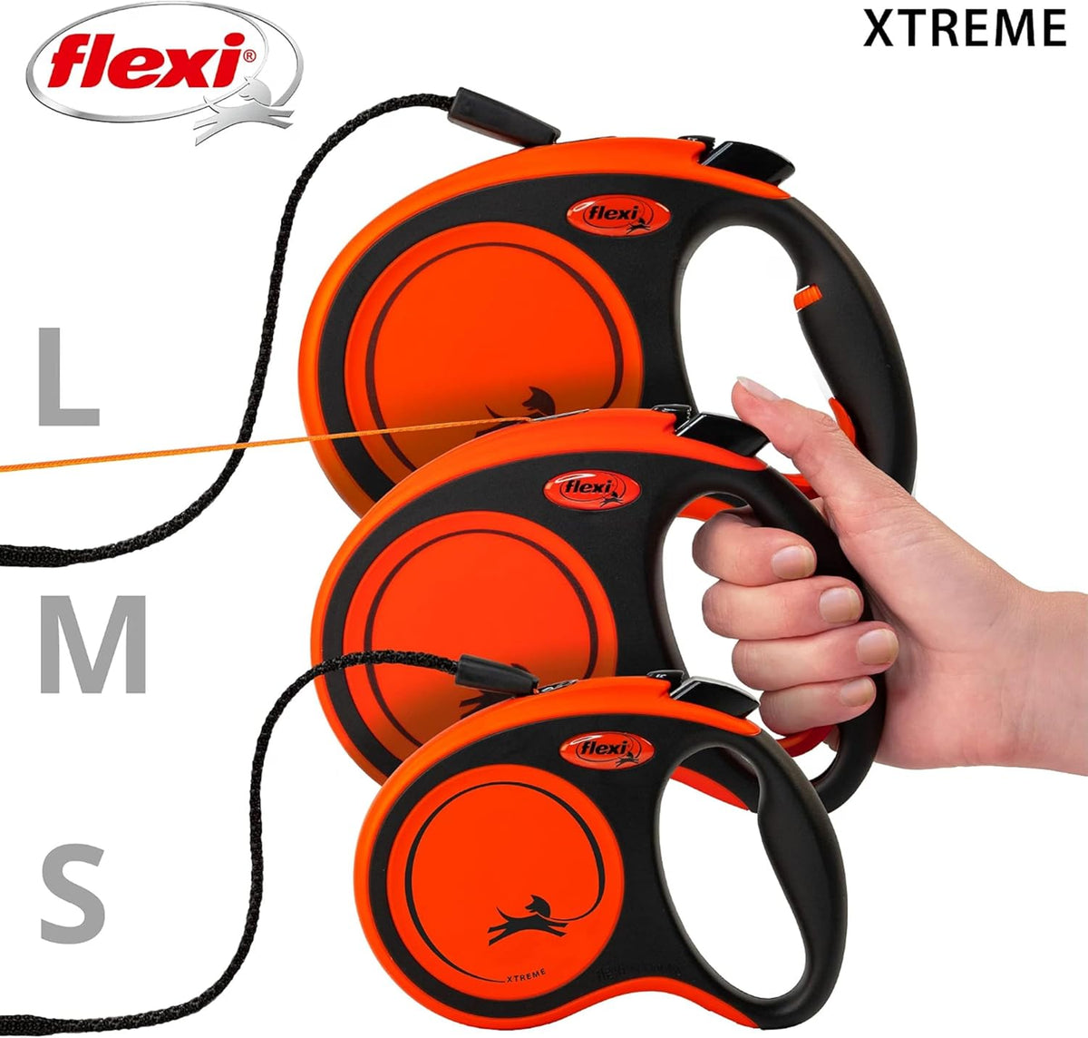 FLEXI® Xtreme Tape Retractable Dog Leash, Medium, 16 ft - Orange/Black
