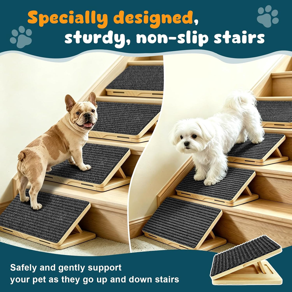 4-Pack Small Dog Ramp for Stairs, Adjustable Gentle Low-Angle Wooden Pet Stair Wedges, Non-Slip Carpet Surface, No Assembly Portable Sturdy Pet Steps for Small Dogs, Senior, Injured, Short-Legged