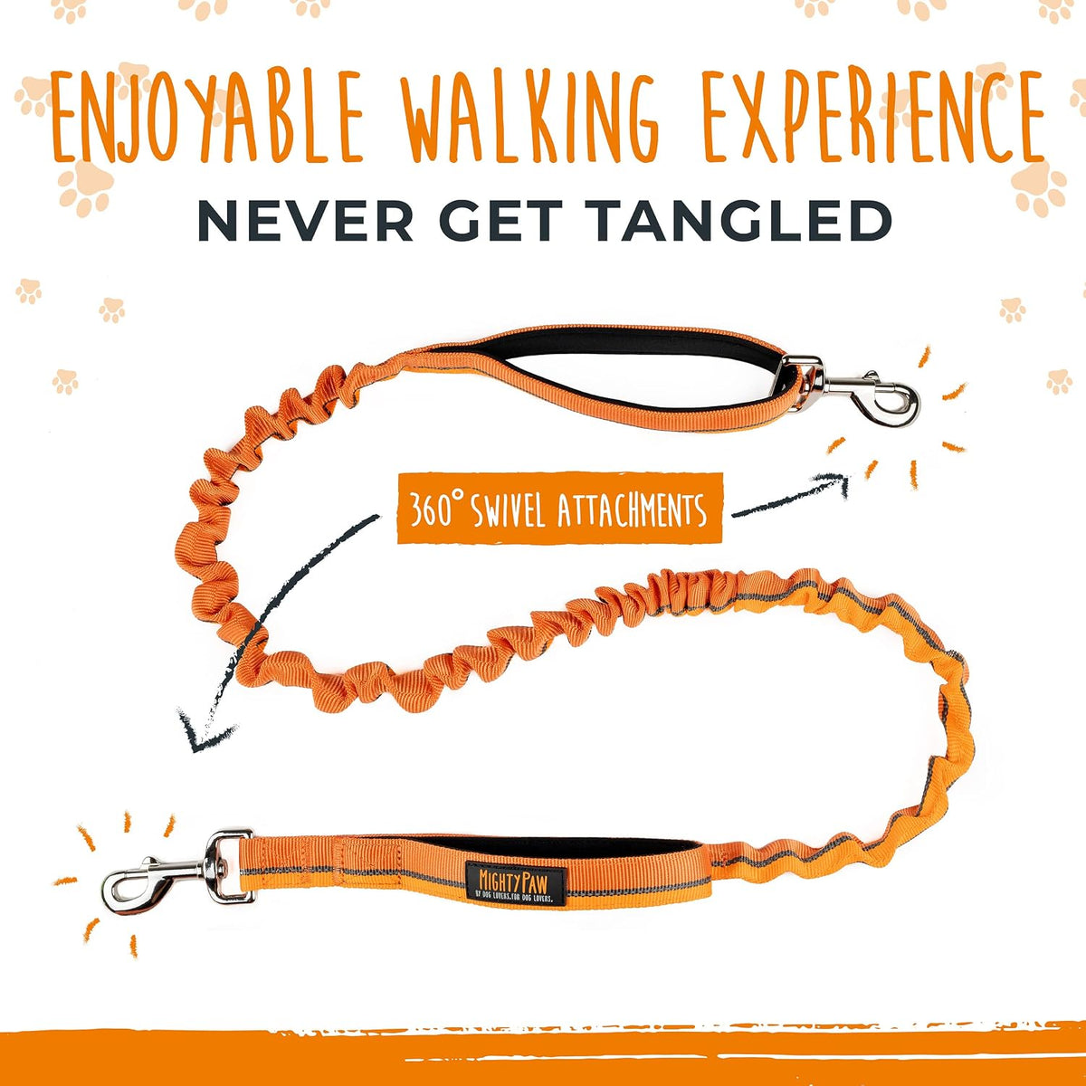 Mighty Paw Hands Free Dog Leash | Bungee Waist Leash for Dog Walking. Pet Running Hands Free Tether for Large, Medium & Small Breeds. Pet Waist Belt (36" - 48") Up to 150 lbs - Orange