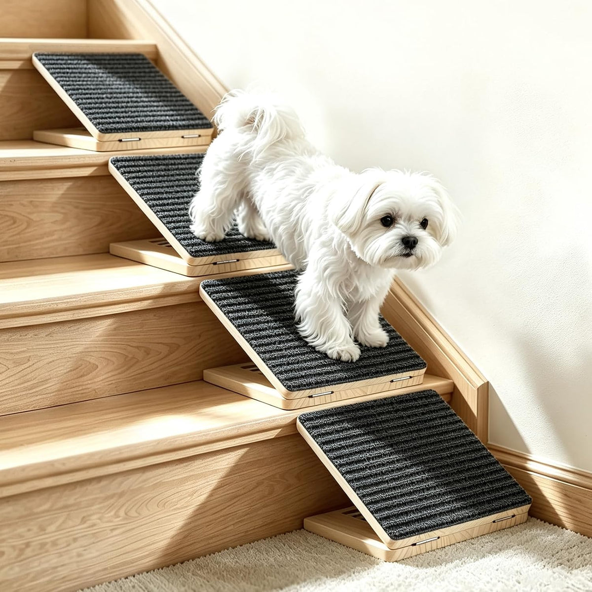4-Pack Small Dog Ramp for Stairs, Adjustable Gentle Low-Angle Wooden Pet Stair Wedges, Non-Slip Carpet Surface, No Assembly Portable Sturdy Pet Steps for Small Dogs, Senior, Injured, Short-Legged