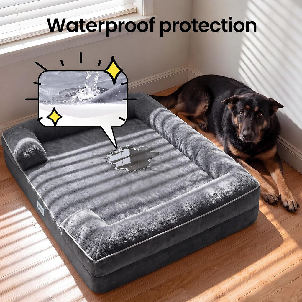 OhGeni Orthopedic Extra Large Dog Bed Couch, Memory Foam, 45×33Inch (Gray)