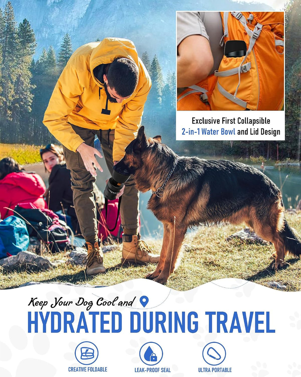lesotc Dog Water Bottle, Portable Dog Water Dispenser, Leak Proof Dog Travel Water Bottle, Squeeze Pet Water Bottle for Walking On The Go, Dog Hiking Accessories for Outdoor, Hiking, Travel 