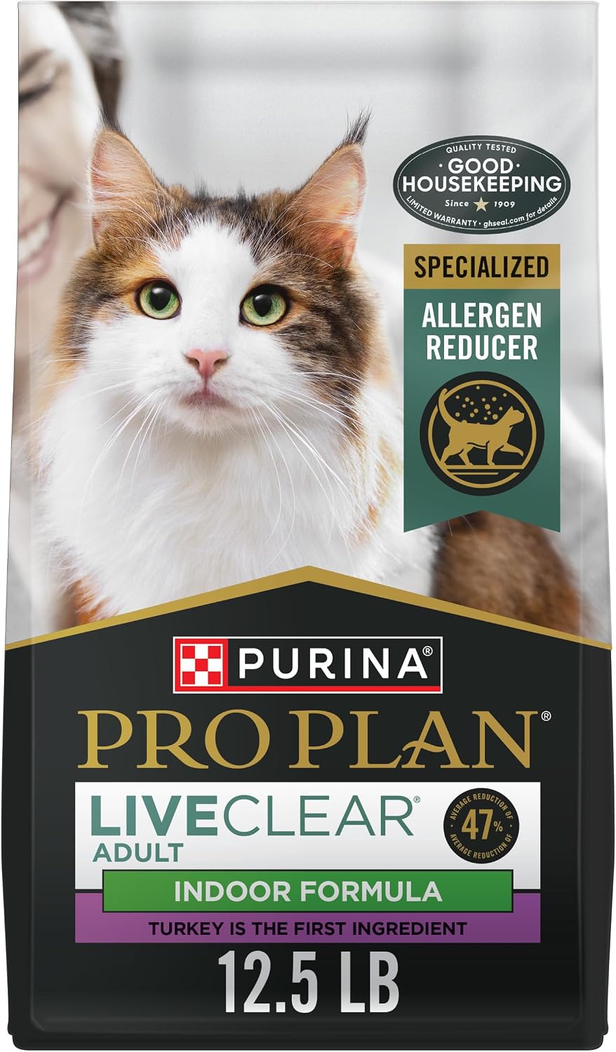 Purina Pro Plan LiveClear Indoor Cat Food, Turkey & Rice, 12.5 lb Bag