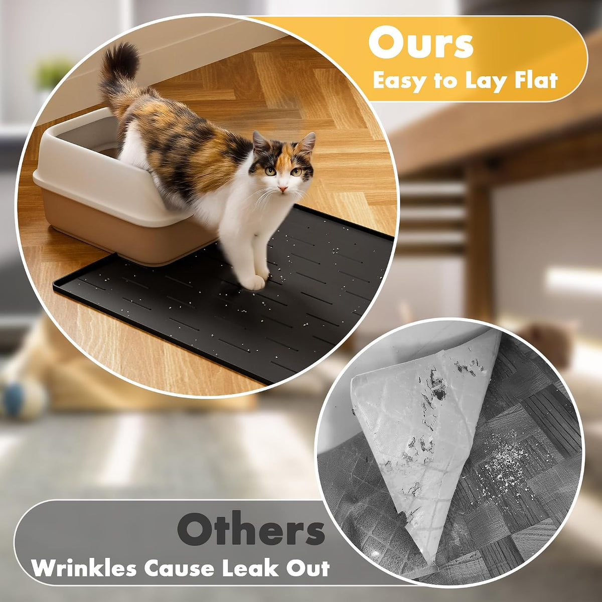 Pieviev Silicone Cat Litter Mat, Traps Litter & Easy to Clean, 34'' x 22'' | Raised Edges Lock Litter & Urine, Scratch and Wear-Resistant Cat Box Mat, Non-Slip Backing, Fit Most Standard Boxes