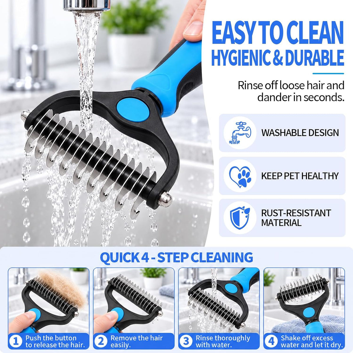 2Pcs Dematting Comb,Pet Grooming Rake & Metal Comb & Flea Comb for Cats and Dogs, Double-Sided Dematting Tool, for Long & Short Hair, Heavy Shedding & Matted Fur