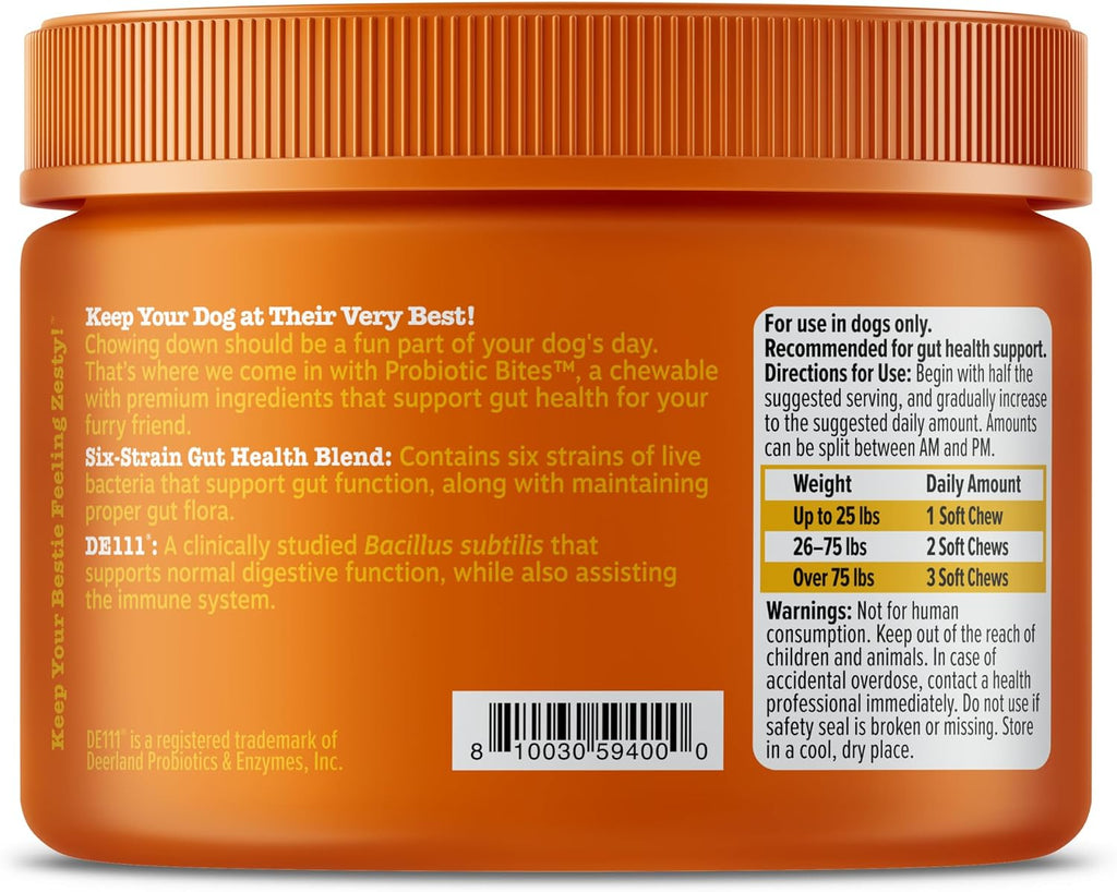 Zesty Paws Probiotics for Dogs, Digestive Enzymes Gut Flora, Digestive Health, Diarrhea & Bowel Support, DE111, Dog Probiotics Soft Chew for Pet Immune System, Chicken, 50 Ct (Pack of 2)