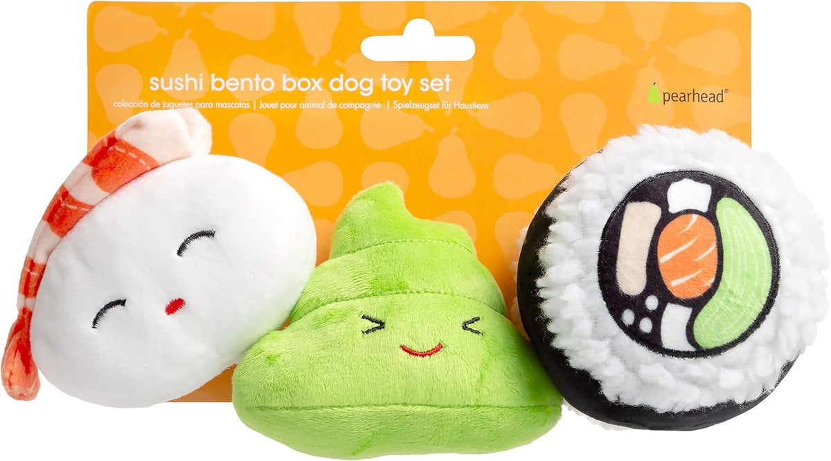 Pearhead Sushi Plush Squeaky Dog Toys, Gift Set
