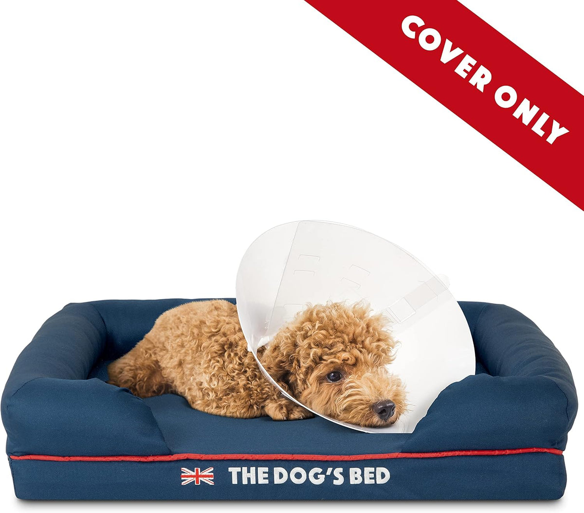 The Dog’s Bed Replacement Outer Cover, Oxford Fabric, Blue with Red Trim & UK Flag, Small