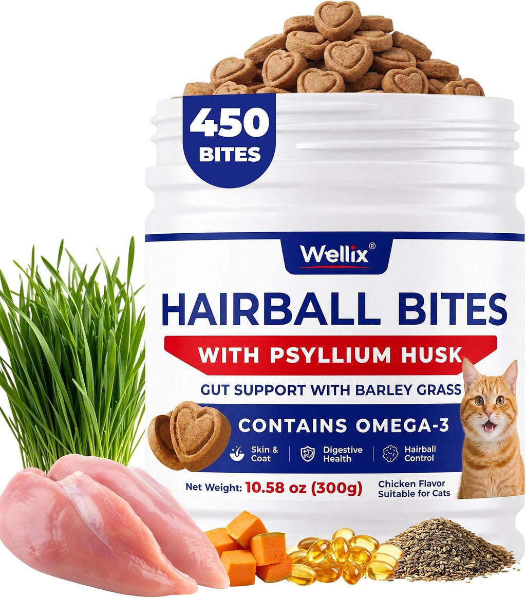 Wellix 10.58 oz Hairball Bites for Cats, Helps Relieve Hairballs