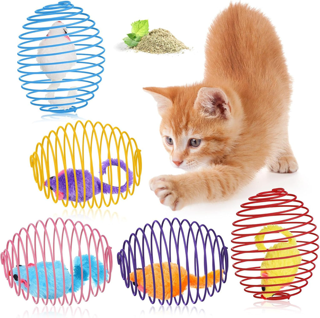 Jecery 5 Pcs Cat Toys Spring,Catnip Rats,Multicolor
