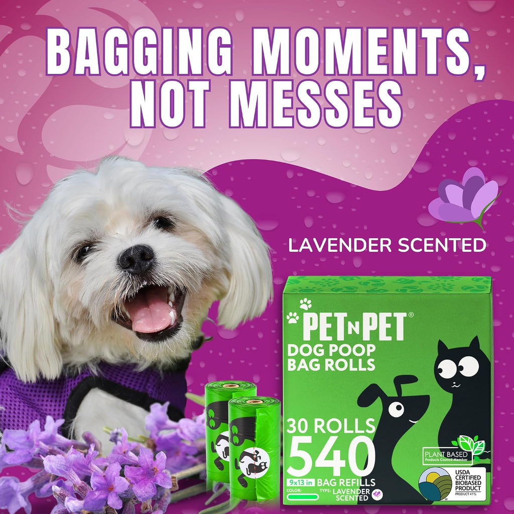 Pet N Pet Dog Poop Bags Rolls, 540 Count, Lavender Scented Green Waste Bag | Leak-Proof, Tear-Resistant, Easy-Tear Design, Durable, Reliable, Everyday Convenience, Strong, Secure, Easy dog waste bags