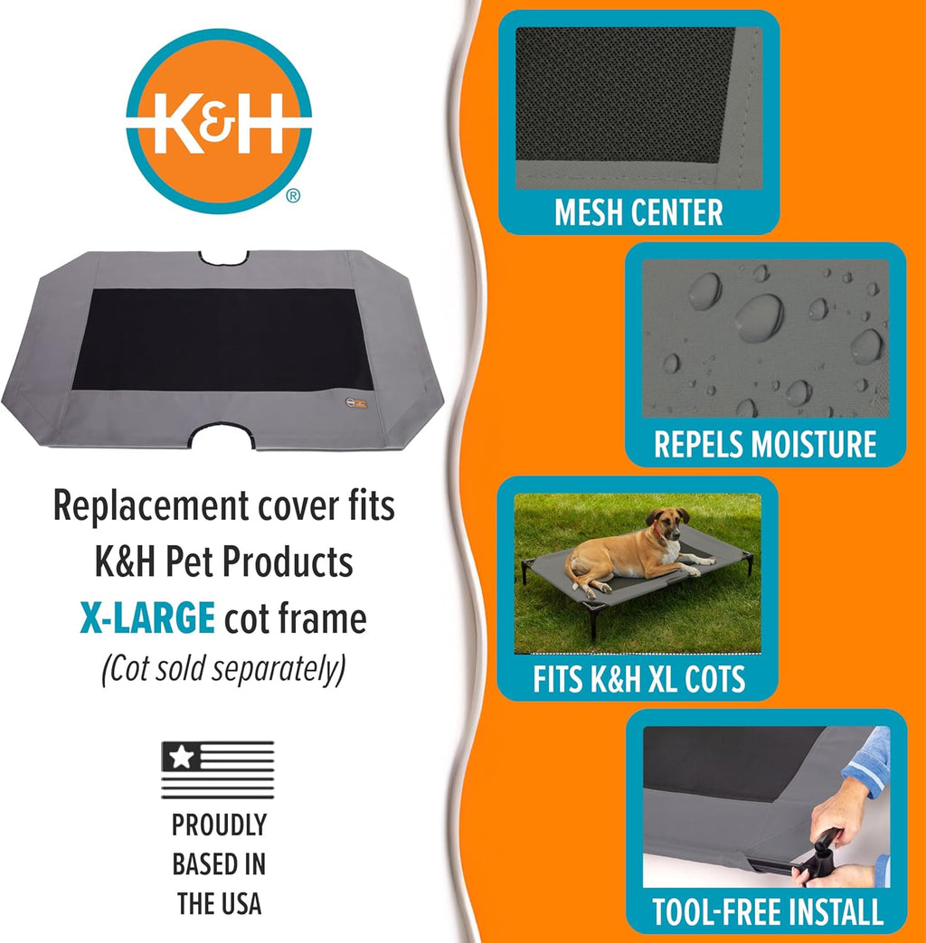 K&H Outdoor Elevated Dog Bed Pet Cot Replacement Cover, XL 50x32in, Gray