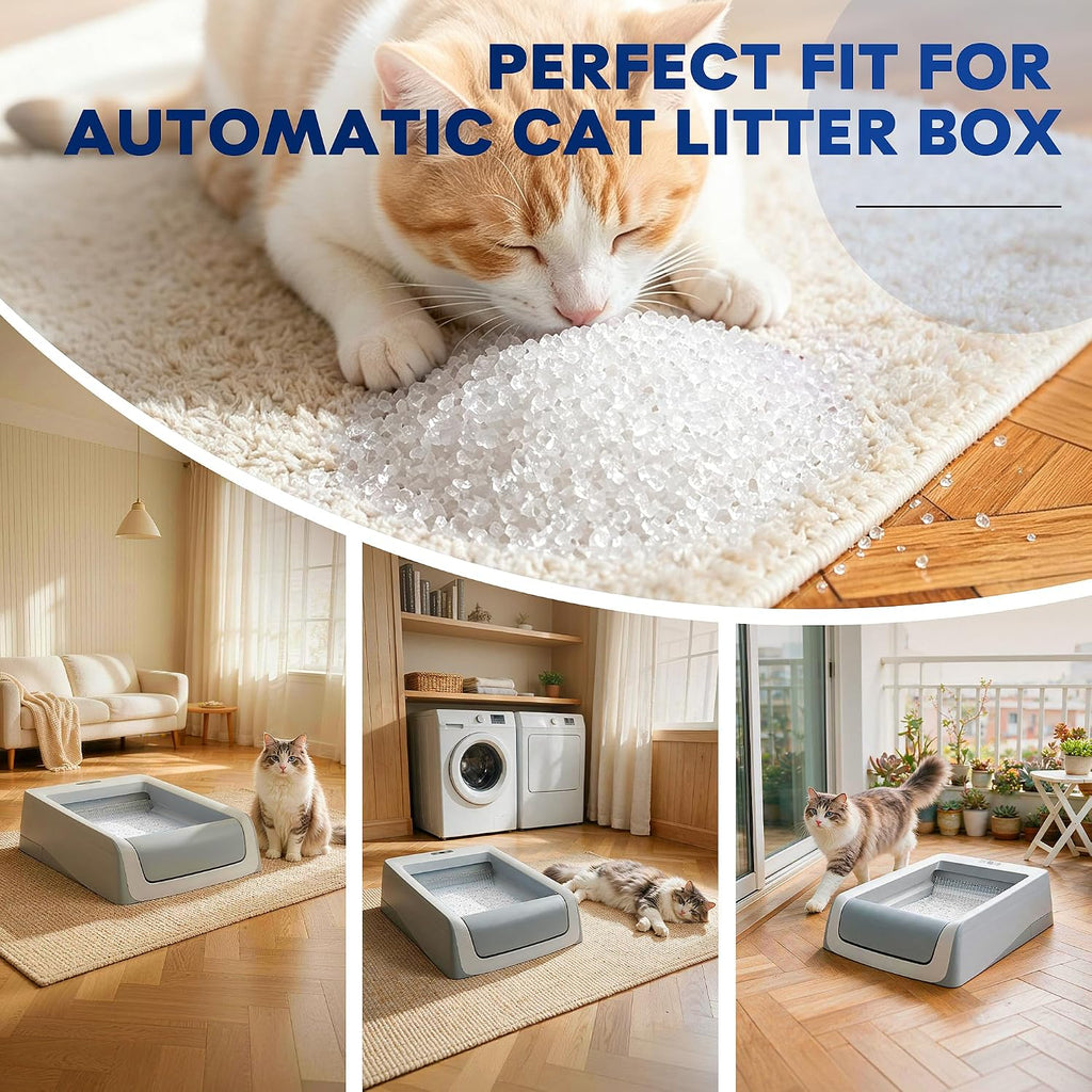 Crystal Cat Litter Tray Refill for PetSafe Litter Box, White 4-Pack | Pre-Filled Disposable Tray for Auto Self-Cleaning Machine, No-Scoop Replacement Liner, Non-Clumping Silica, Odor/Leak-Proof