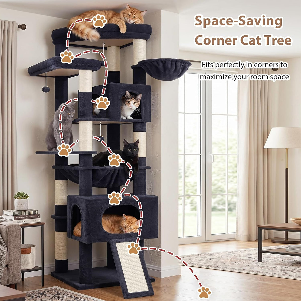 Gitelsnour Cat Tree, 78.7'' Cat Tower, 2 Big Condos for Multi Cats GCT061G