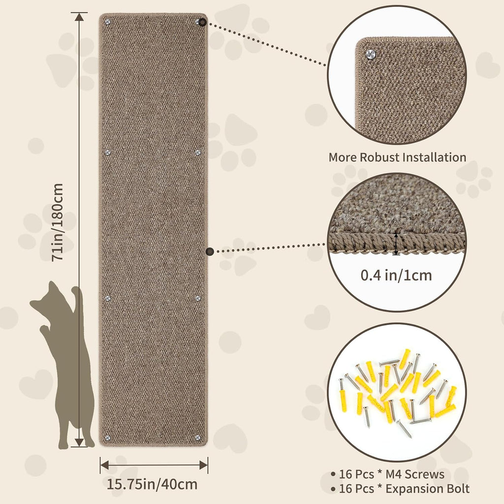 FHTONGE 71x15.8" Thickened Cat Wall Climbing Carpet with 16 Fixed Nails