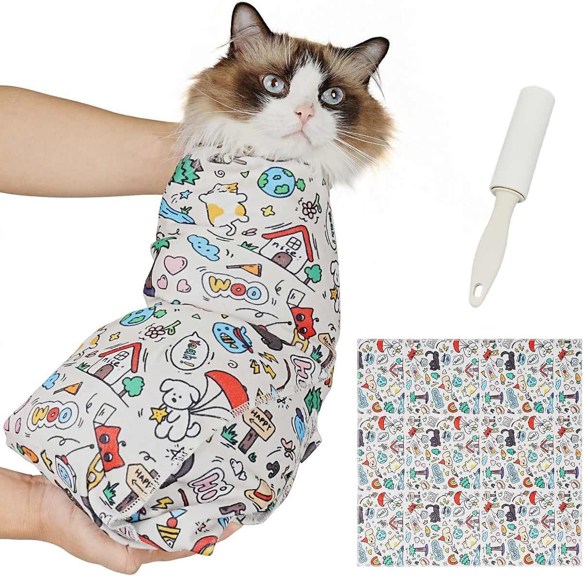 Supet Cat Grooming Wrap for Nail Trimming, Self-Adherent Calm Cat Swaddle