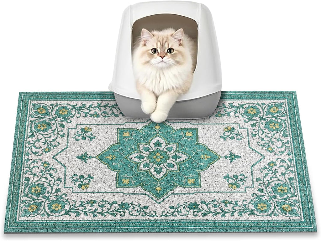 Cat Litter Mat, 24" x 16" Litter Box mat, Traps 100% Litter, Non-Slip Kitty Litter Trapping mats, Small Cute Litter mat, Easy Clean for Scatter Control, Bohe cat Food mat, Urine Waterproof | Traps 100% Litter, Cute litter mat for litter box, Soft on Ki...