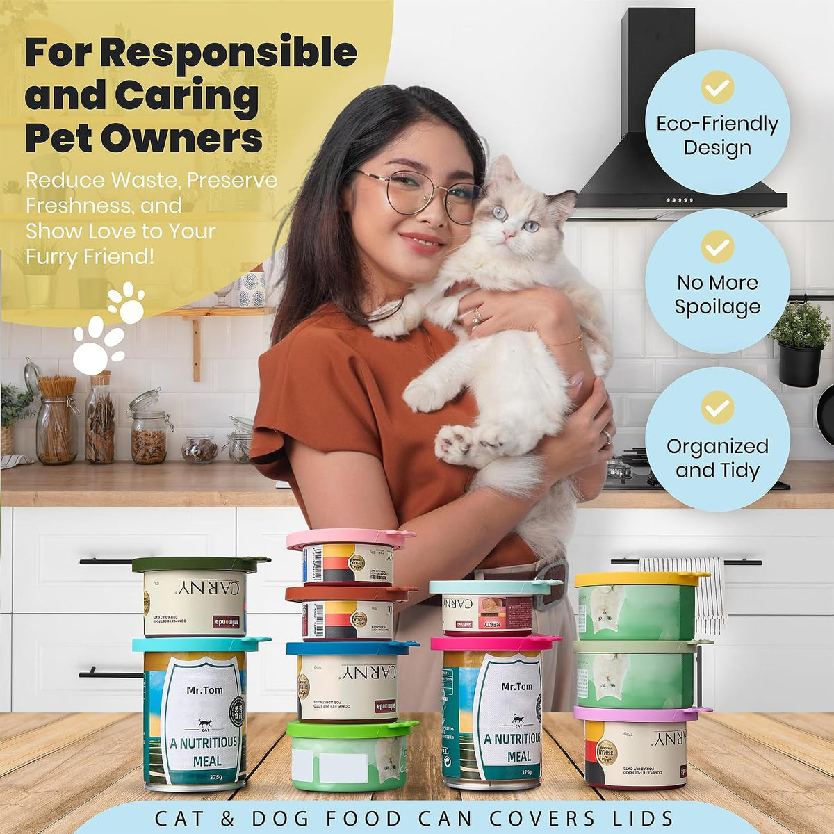 4 Pack Universal Pet Food Can Covers Lids - One fit 3 Standard Size Cans for Cats and Dogs Food Cans - Easy to Clean - Safe Silicone - Blush Breeze