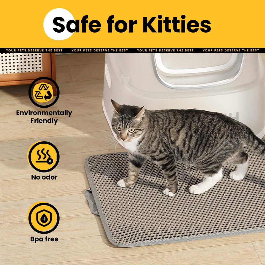 Cat Litter Mat, Upgrade Super Waterproof Back Layer Litter Box Mat, Non Slip, Durable, Soft on Paws Kitty Trapping Matt (24"x18", Gray)