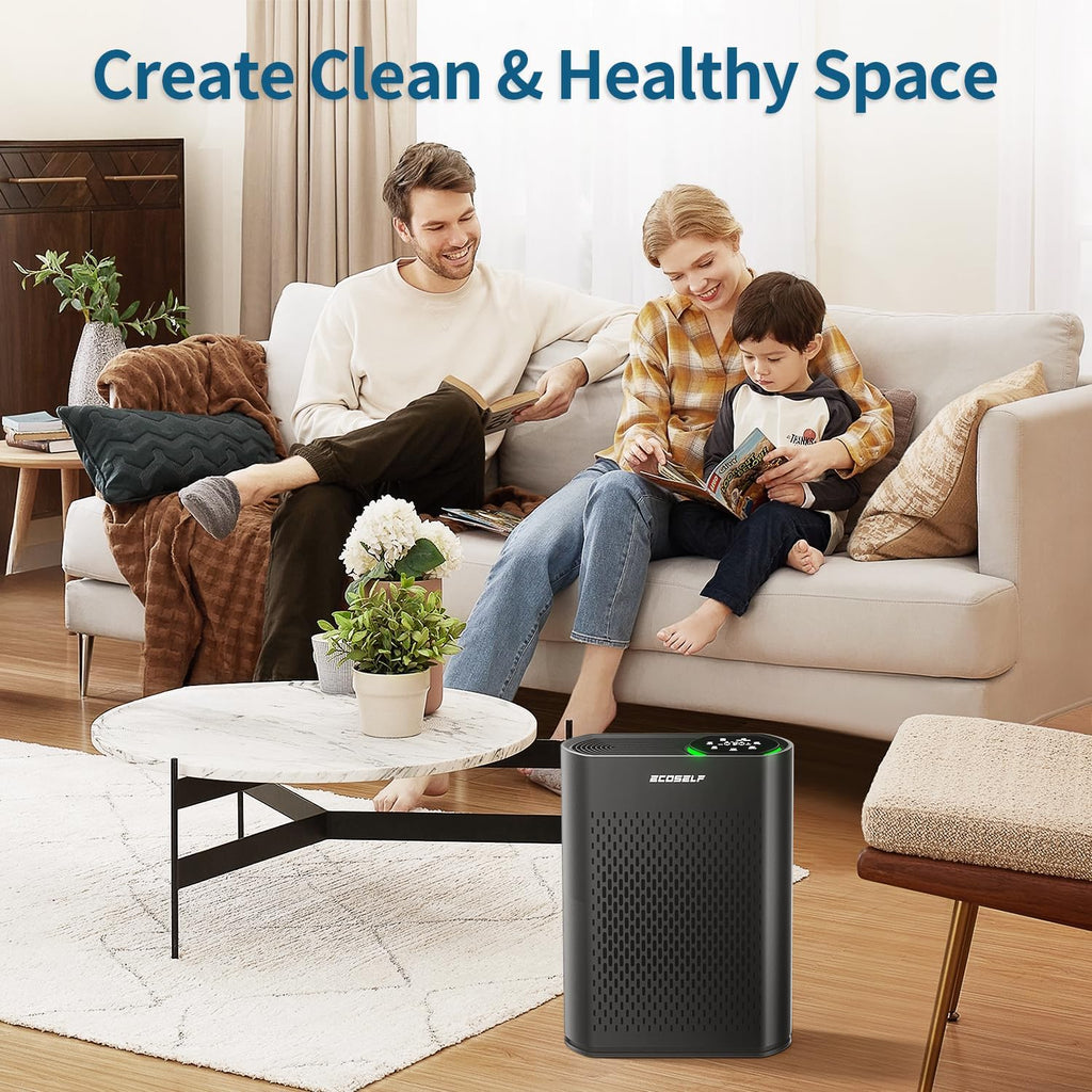 Air Purifier for Large Room, Cleans 2,400 ft² in 30 Mins, 3-Stage True HEPA, 360° Airflow, Large Touch Display Control, Real-Time Air Quality (PM2.5) Display, Ultra-Quiet 20dB Sleep Mode, HAP602 Black