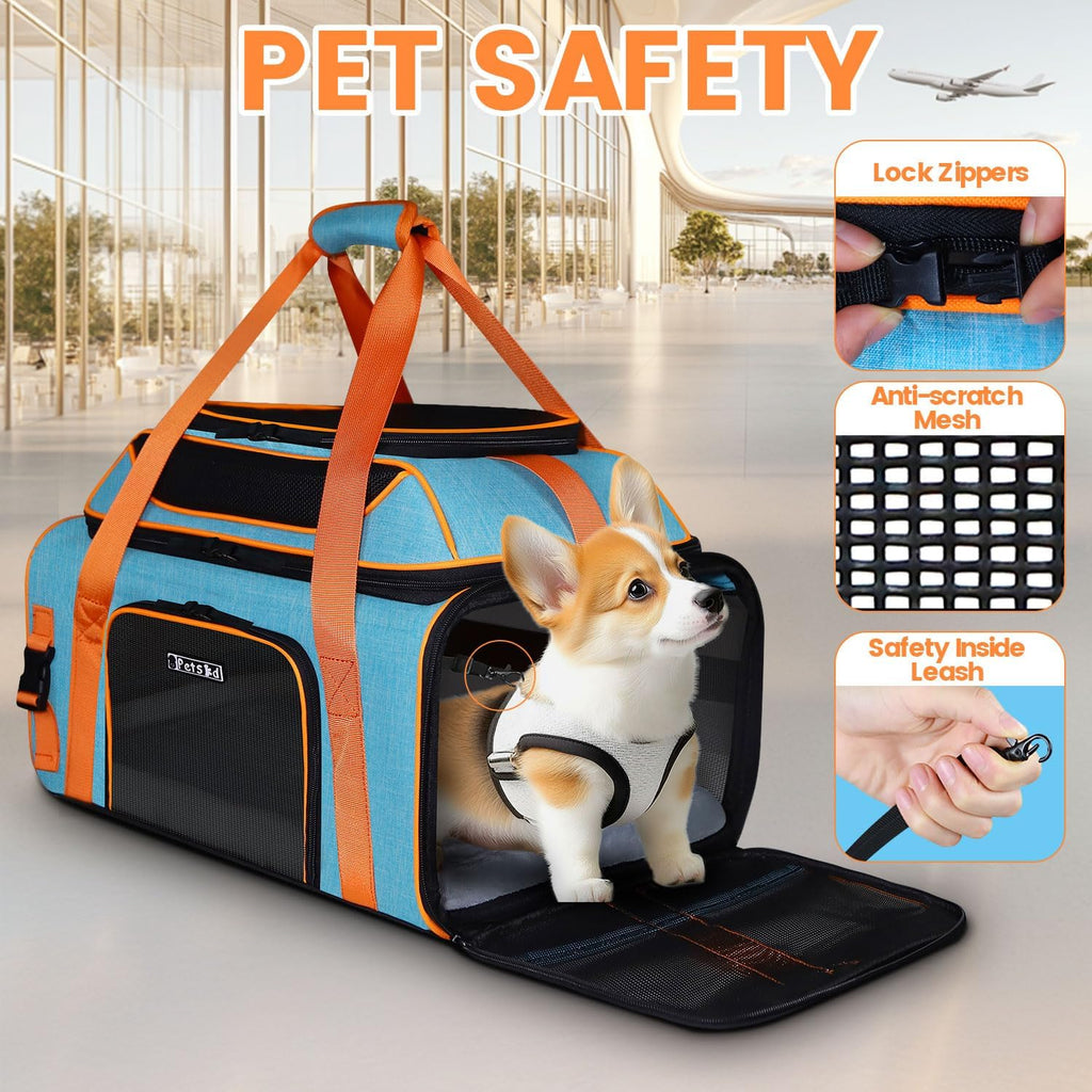 Petskd Top-Expandable Pet Carrier with Wheels Airline Approved, Blue