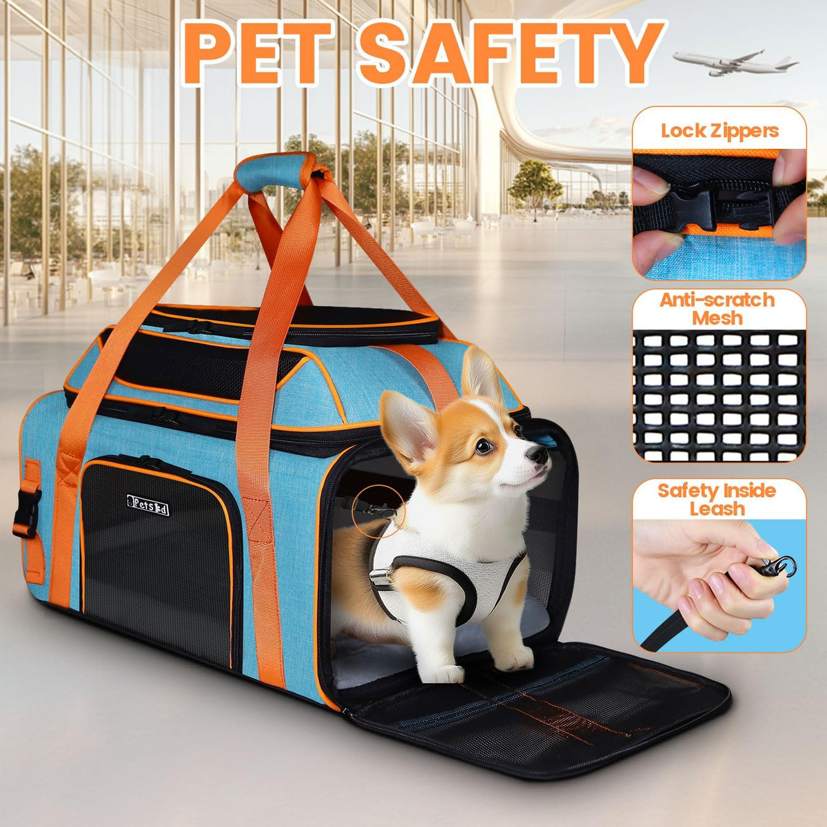 Petskd Top-Expandable Pet Carrier with Wheels Airline Approved, Blue