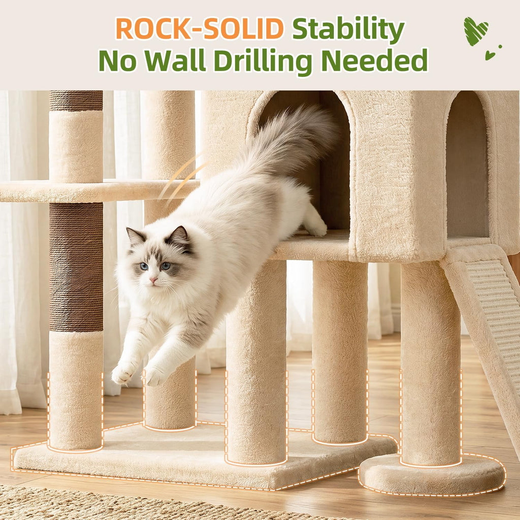 Globlazer Heavy Duty Cat Tree Tower for Large Indoor Cats, F52J, Beige