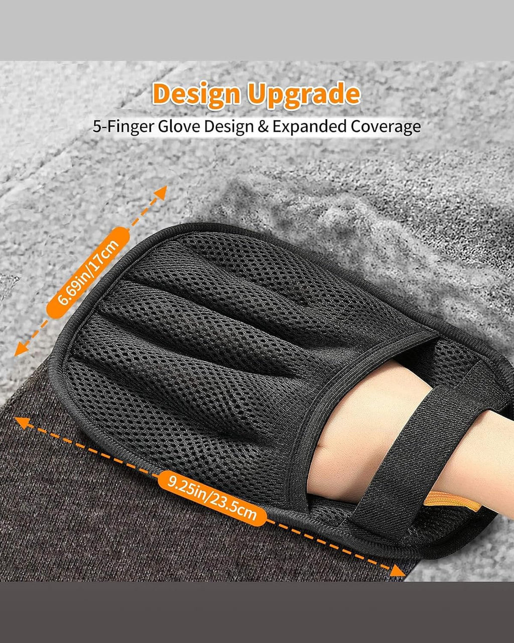 Pet Hair Removal Glove for Dogs & Cats, Upgraded Five-Finger Electrostatic Design, Reusable & Washable Fur Remover for Clothing, Couch, Carpet & Car Seats, Grooming Tool for Dogs & Cats (2 Pack)